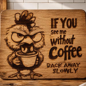 Rolig arg kycklingkaffe SvG-paket | CNC-lasergraveringsdesign | Skärbrädesmönster | PNG DXF PDF-filer | Köksinredning i lantlig stil bild 12