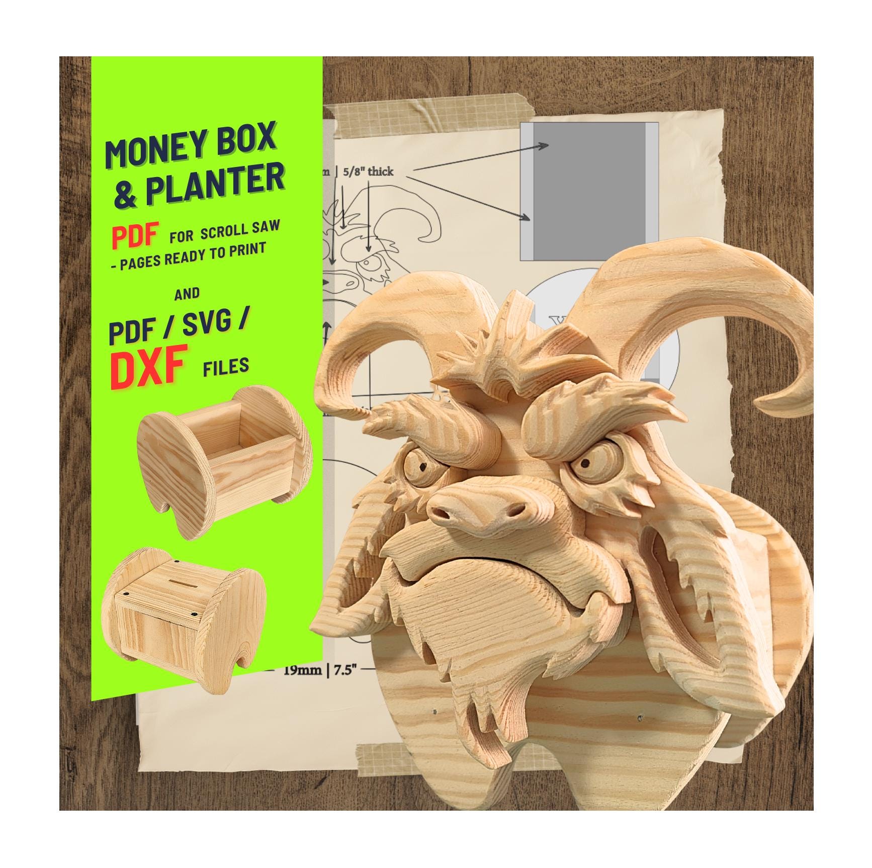 木工ヤギ No.5 ユニークな家庭・庭の装飾用デザイン | PDF | SVG | DXF