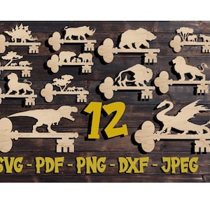 12 animal patterns key holder wall rack keys wall mounted svg, pdf, png, dxf, jpeg scroll saw