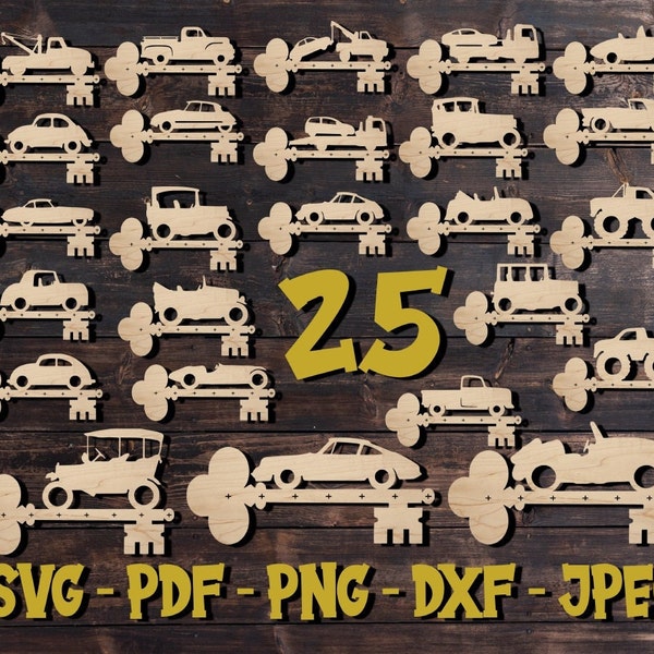 25 car patterns key holder wall rack keys wall mounted svg, pdf, png, dxf, jpeg scroll saw