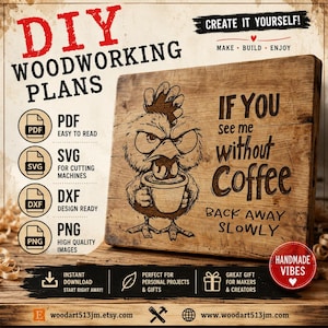Rolig arg kycklingkaffe SvG-paket | CNC-lasergraveringsdesign | Skärbrädesmönster | PNG DXF PDF-filer | Köksinredning i lantlig stil bild 3