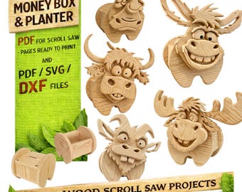 Holz Tier Spardose | Übertopf | Digitale Pläne | Dekupiersäge (PDF|SVG|DXF)