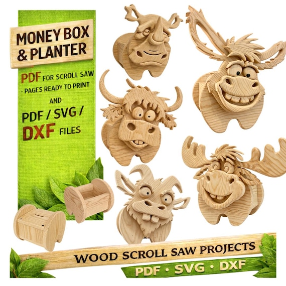 Wooden Animal Money Box | Planter Box | Digital Plans | Scroll Saw (PDF|SVG|DXF)