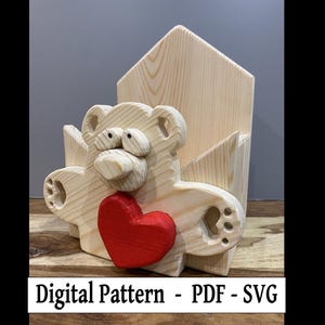 Valentine&#39;s Bear Planter Box Pattern: Scroll Saw PDF, SVG
