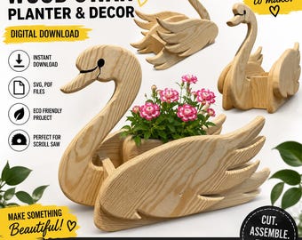 Wooden Swan Planter Woodworking Plans, Scroll Saw PDF SVG Pattern