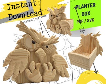 Wooden Owl Planter Box Scroll Saw Pattern | Garden Decor (PDF & SVG)