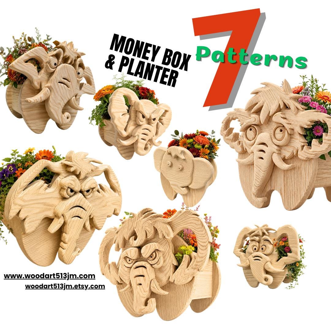Elephant Planter Box Scroll Saw Patterns, Wooden Animal Diy Plans, 7 ...