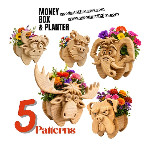 Animal Planter Box Scroll Saw Patterns: Diy Woodworking Plans (PDF, SVG, DXF) Set 17