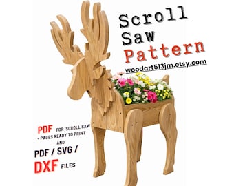 Wooden Deer Garden Planter Box Scroll Saw Pattern: 2 Sizes (PDF, SVG, DXF)