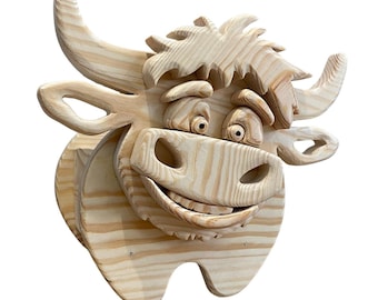 Woodworking Planter Box Scroll Saw Pattern – Easy Bull Design for Unique Home & Garden Decoration
