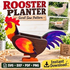Fioriera a forma di gallo, vaso per fiori a forma di animale (PDF, Svg) in due misure