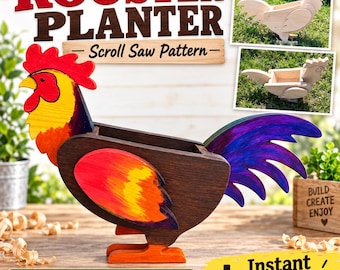 Rooster Planter Box, Animal Flower Pot (PDF, Svg) in two sizes