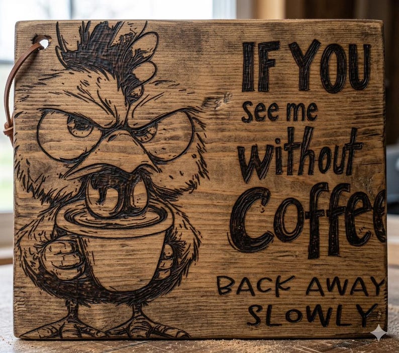 Rolig arg kycklingkaffe SvG-paket | CNC-lasergraveringsdesign | Skärbrädesmönster | PNG DXF PDF-filer | Köksinredning i lantlig stil bild 11