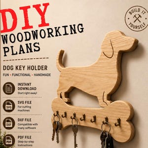 Dog Key Holder DiY Woodworking Plans SVG DXF PDF PnG, Wooden Key Rack Pattern, Scroll Saw Project, CnC Laser Cut File, Dog Lover Gift