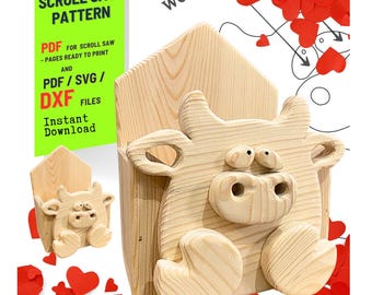 Valentijnsdag koe bloembak rolzaagpatroon (pdf, SVG, DXF)