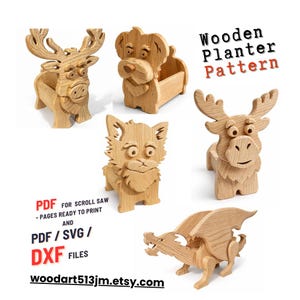 Animal Flower Planter Scroll Saw Patterns | Woodworking Templates (PDF & SVG)