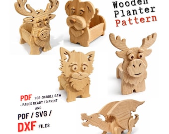Animal Flower Planter Scroll Saw Patterns | Woodworking Templates (PDF & SVG)
