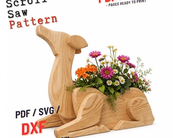Doe Planter Woodworking Plans: Animal Flower Pot, Scroll Saw Pattern (PDF & SVG)