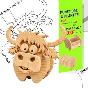 Patrón de sierra de calar para jardinera de madera: Diseño sencillo de toro para una decoración única del hogar y el jardín.