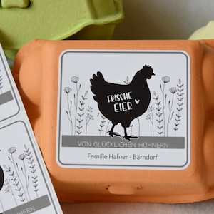 Etikett für 6er Eierkartons - mit Wunschtext - Motiv Huhn