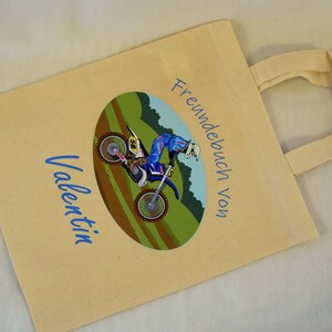 Freunde Buch Tasche Ostern Geschenk Motorrad mit Namen personalisierbar Stofftasche für Kinder aus Baumwolle
