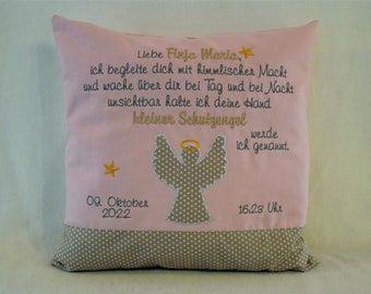 Geburt Geschenk Baby Kissen - mit Schutzengel  -personalisierbar