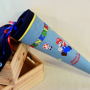 bestickte Schultüte aus Stoff - Super Mario - personalisierbar