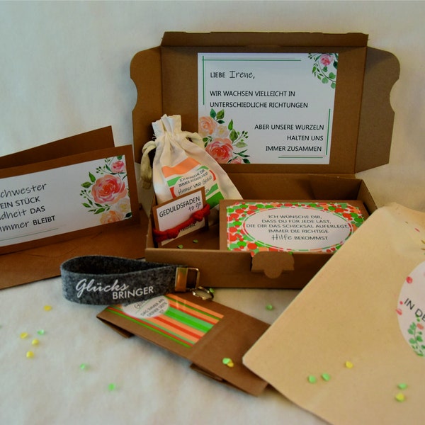 Schwester Geschenk Set für z. Bsp. Geburtstag Ostern Weihnachten - Schachtel Set mit allerlei Besonderem - personalisierbar