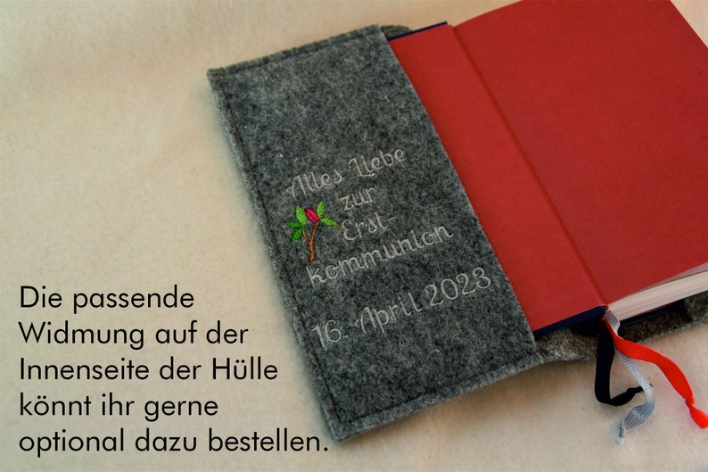 Gotteslob Hülle aus Wollfilz mit Baum Bezug Gebetbuch Geschenk Kommunion Einband Gesangsbuch bestickt, personalisierbar zdjęcie 9