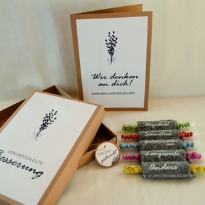 Gute Besserung Geschenk Schachtel, mit Reagenzgläsern, zur Genesung aus Kraftpapier, personalisierbar