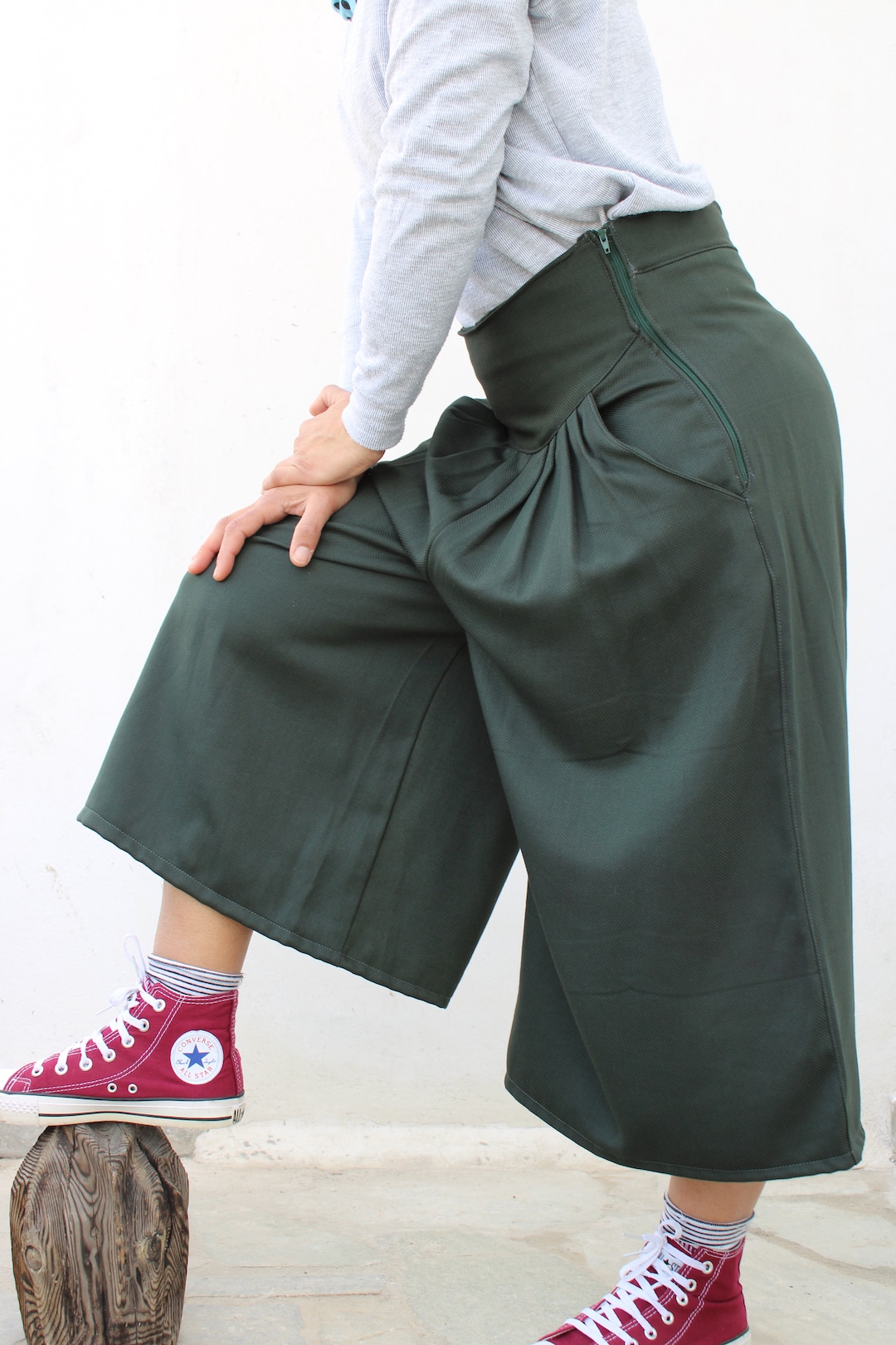 box pleated culotte - sap green main image 0