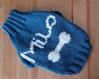 Knit dog sweater with name / Handmade custom dog sweater / Personalized dog sweater / All sizes / Hand knit dog sweater / Knitted dog coat