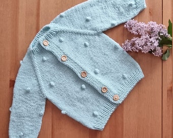 Knit bobble cardigan / Knit baby cardigan / Popcorn knit cardigan / Bobble cardigan / Hand knitted baby cardigan / Baby girl knit cardigan