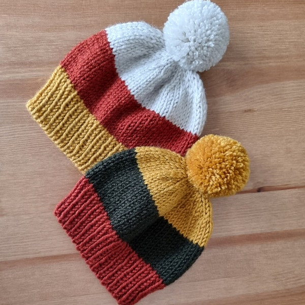 Knit hat with pompom / Knit baby beanie / Candy corn hat / Pompom hand knit fall hat / Mommy and me hat / Matching me hat / Baby knit hat