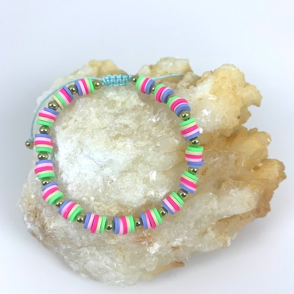 Bracelet Fimo Carnival, Bracelet Stretch Surfer Coloré, Bracelet Mode, Bracelet Perles de Vinyle, Bracelet De Plage Heishi Summer, Cadeau Pour Elle