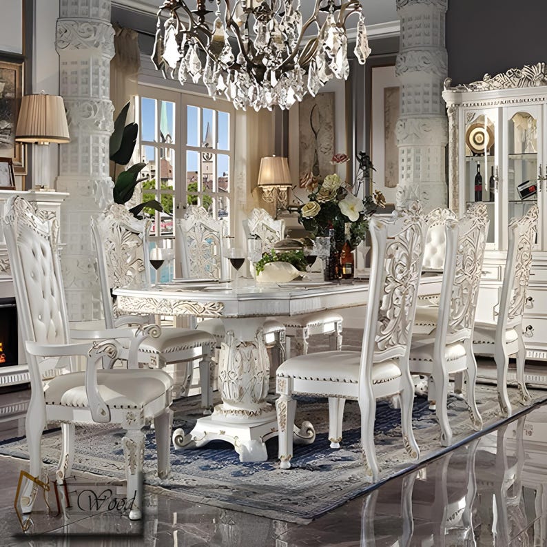 Derry Luxury Dining Table Set. Classic Hand Carved Kitchen Set Table ...