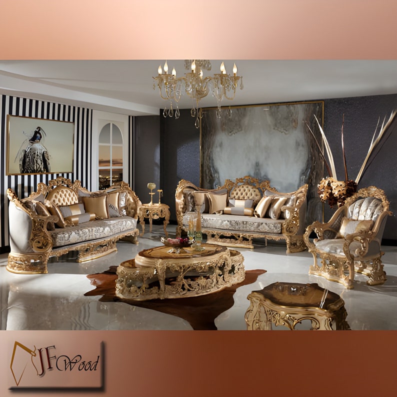 Derry Luxury Sofa Set Deluxe Living Room Couches Hand Carved Mahogany