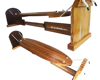 Teak Surf Balance Trainer / 81.9 Inch Wooden Balancing Surfboard Workout Platform / Handcrafted Core Strength Board with Brass Accents