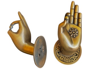 Antique Buddha Statue Brass Entry Door Handle 1 Pair Vintage Drawer Pull and Knob 4" Handmade Midcentury Classic Home Improvement Decoration