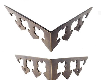 Set messing hoeksteunbeugel, hoekbeschermer / hoekbeschermer en skiffers decor vintage plank kastbeslag meubelornament