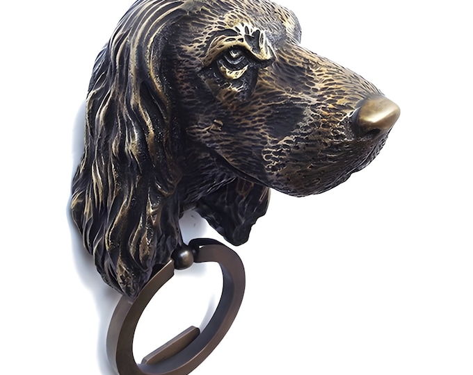 Featured listing image: Vintage Canine Statue Brass Door Knocker  10" Cocker Spaniel Dog Head Statue Front Door Decoration