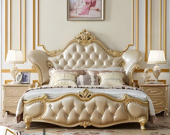 Greek luxury bed, Handcarved King Size Bed Frame. Hand Carved Mahogany Bedding Furniture