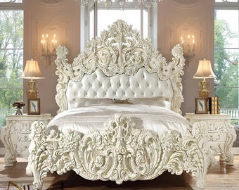 Caldera Luxury Bedroom Set Bed, Handcarved Queen Size Bed Frame. Hand Carved Bedding Furniture