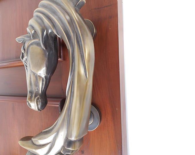 Featured listing image: Stallion Brass Door Knob | Pull | Handle 11 Inch Door Drawer Vintage Horse Medieval Old Style Patio Furniture Decoration