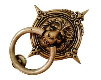 Vintage Lion Statue Brass Door knocker 12" Antique Large Lion Head Door Knocker