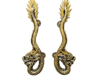 1 paio di maniglie e pomelli per porte a forma di drago, maniglia per porta da 18,8 pollici e cassetto. Decorazione vintage in alluminio con statua di drago per mobili della porta d'ingresso principale