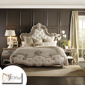 Arica Bedroom Set , King Size Bed Frame Bedding. Hand Carved Bedding Furniture