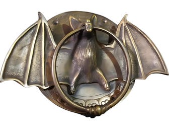 6.5&quot; Vintage Solid Brass Door Knocker Bat Halloween Accessories Door Bell Gate Front Door Pull Handle Banger Grab hand made Door Hanging