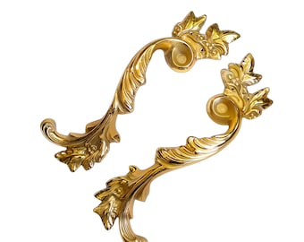 Maçaneta de porta de latão antiga – Puxador de garra com folha vitoriana ornamentada para entrada ou maçaneta de armário