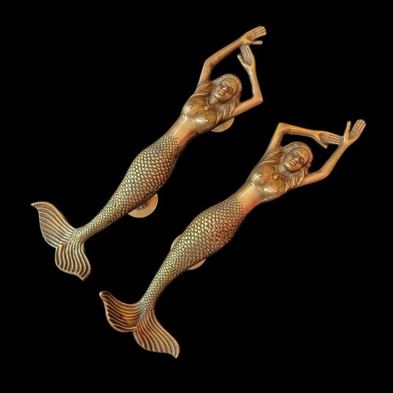 Solid Brass Mermaid Sculpture Door Handle Vintage Carve Etsy
